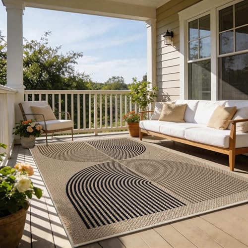 Capslpad Tapis Salon 120x180cm Aspect Jute Tapis de Cuisine Naturellement Lavable Tapis Noir Brun Antidérapant Tapis pour Chambre, Balcon, Entrée, Salle à...