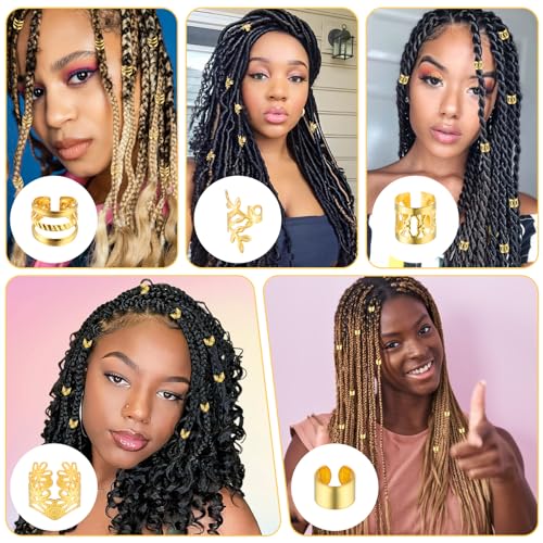 Tyqour 50 Stück Gold-Haarschmuck für Zöpfe, Loc Schmuck für Haar, Manschetten-Clips für Dreadlock-Zubehör, Haarspiralen Clips Pirat Haarschmuck Dreadlocks Schmuck Männer Frauen Mädchen Jungen Zöpfe – Bild 6
