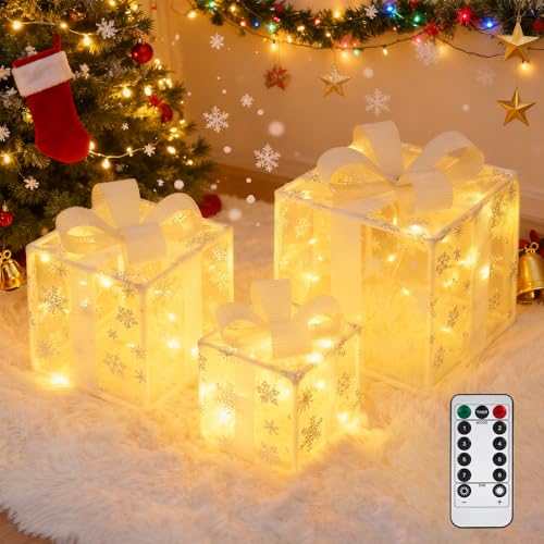 3er Set Geschenkboxen LED Weihnachtsdeko Außen & Innen, Beleuchtete...