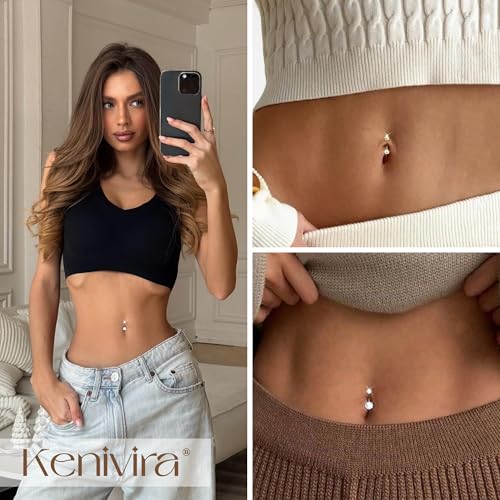 Gold/Silver Belly Button Rings Hypoallergenic,Surgical Stainless Pink CZ Opal Pearl Heart Butterfly Bow Flower Piercing Kit,Cute Dangle Belly Button Navel Pack Jewelry3