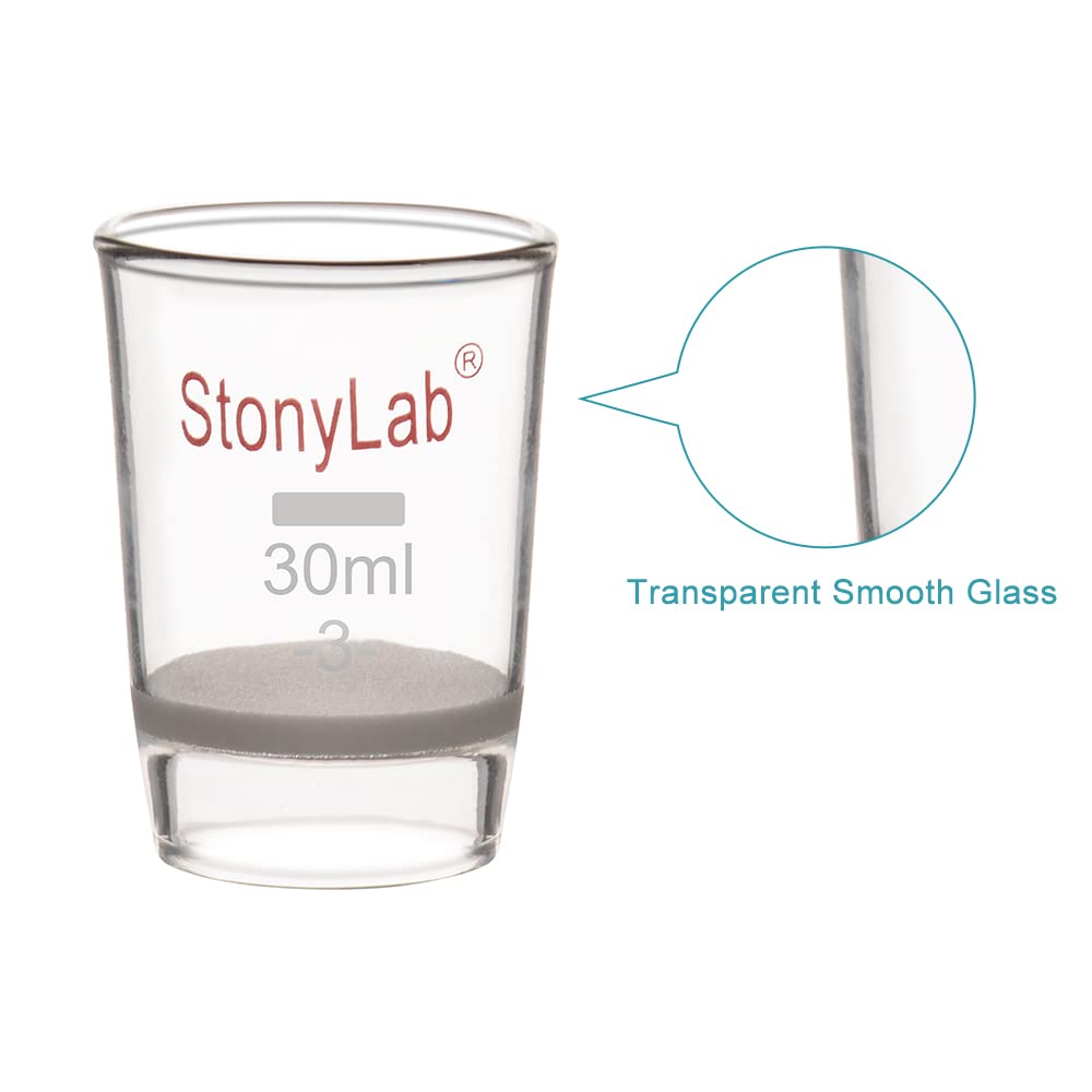 stonylab Crogiolo di Vetro Gooch, Crogiolo Filtrante Gooch in Vetro Borosilicato a Forma Bassa con Disco Fritto, Porosità G3 da 30 ml