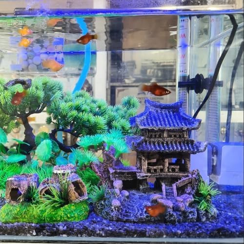 Japanese Temple Aquarium Decor Kit – Realistic Resin Mountain View Stone & Zen Castle Ornament for Large Freshwater Fish Tanks, Betta Cave Hideout & Cichlid Tank Landscape — 사진 7