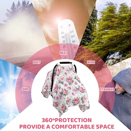 Image of Metplus Car Seat Cover Baby Girl, 100% Muslin Cotton Infant Carseat Covers, Lightweight Breathable Car Seat Canopy, Summer Stroller Sun Shade, Newborn Travel Essentials (Pink Floral)