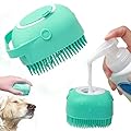 Dog Cat Bath Brush - Puppy Pet Massage & Grooming Brush - Silicone Dog Shampoo Brush with Soap Dispenser - Deshedding Tool for Long & Short Haired Dogs and Cats - Perfect for Pet Washing & Showering