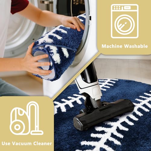 Tapete Redondo Azul Marino 31.5 in Diseño Béisbol miniatura 4