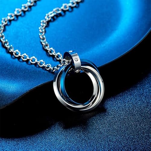 Image of Silver Chain for Man, Blue Three-Ring Necklace for Men, Stylish Neck Chain for Boys, Anime Accessories, Locket for Men, Fashion Jewelry