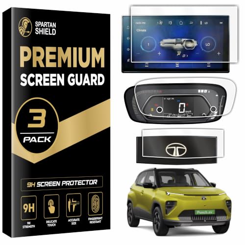 Image of Spartan Shield [3 PACK] SCREEN GUARD For TATA PUNCH EV 2026 Facelift || SMART+ || 8-inch Infotainment Touchscreen + 4inch Instrument Cluster + Digital Steering + Protector || Anti Scratch | Water Resistant | HD Clear | High Touch Sensitivity | Punch.EV Electric Car Music Stereo Accessories 2026+ [Not Tempered Glass] *** Doesn't Fit Empowered / Empowered+S Variants ***
