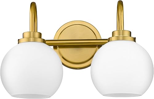 AKEZON Luz de tocador negra, 2 lámparas de baño modernas de oro claro sobre espejo con pantalla de cristal blanco leche blanco globo para baño