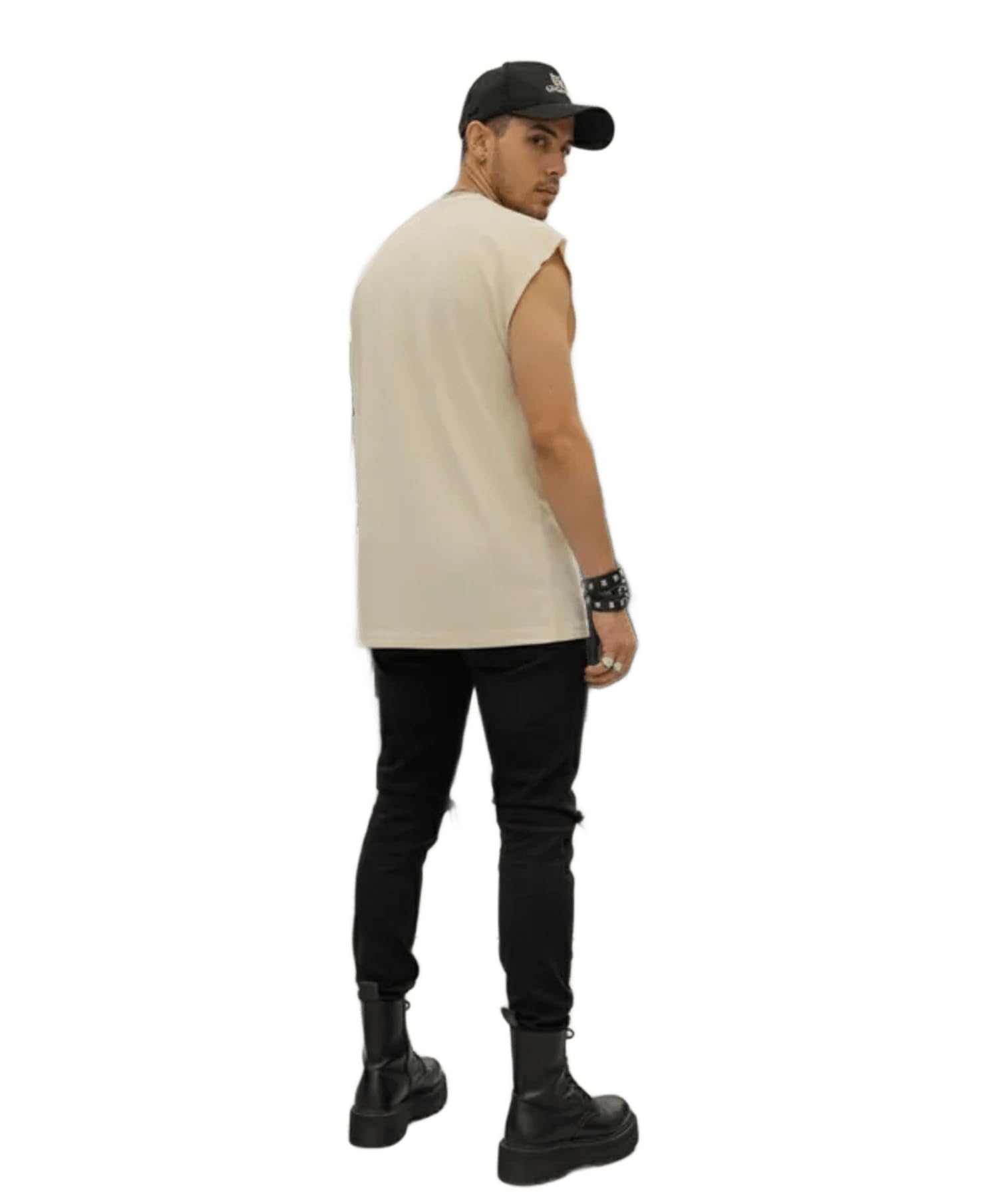 kizaar Cream Cotton Terry Feather Soft Vest For Men-picture-10