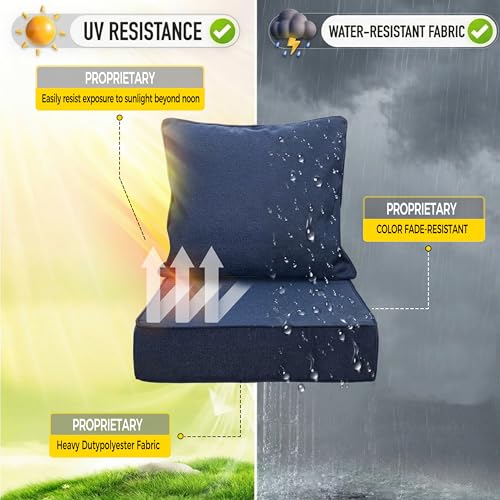 Image of Art Leon Patio Chair Cushions 22 x 24 Outdoor Seat Cushions 28D High Density Foam Patio Chair Cushion with Non-Slip Backing Waterproof Outdoor Seat Cushion for Patio Furniture Porch Swing Navy Blue
