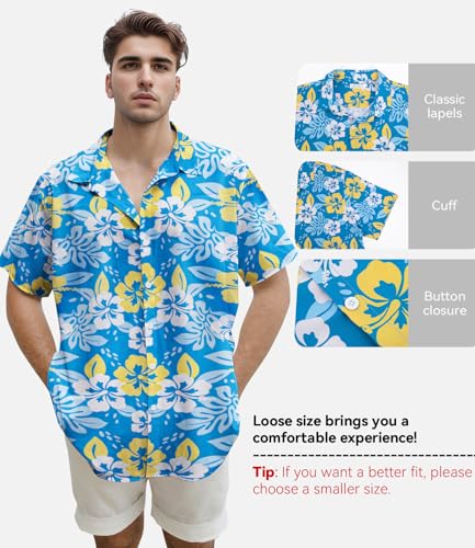 Image of Yoimira Hawaiian Shirts for Men, Print Mens Casual Short Sleeve Button Down Shirts Floral Aloha Beach Shirt