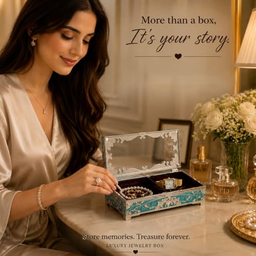 Image of Diviniti Premium Handcrafted Wedding Design 2-in-1 Decorative Storage Box with Lid, Blue | Multipurpose Home Decor Organizer for Jewelry, Keys, Chocolates, Keepsakes & Gift Decoration