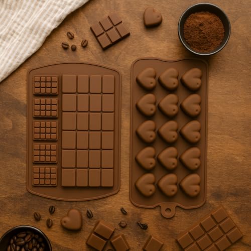 Image of Kitchen Expert Silicone Chocolate Moulds | Set of 2 | Flexible, Non-Stick Chocolate Making Molds for Candy, Jelly & Ice | Reusable Baking Trays | Perfect for Homemade Chocolates, Candies & More
