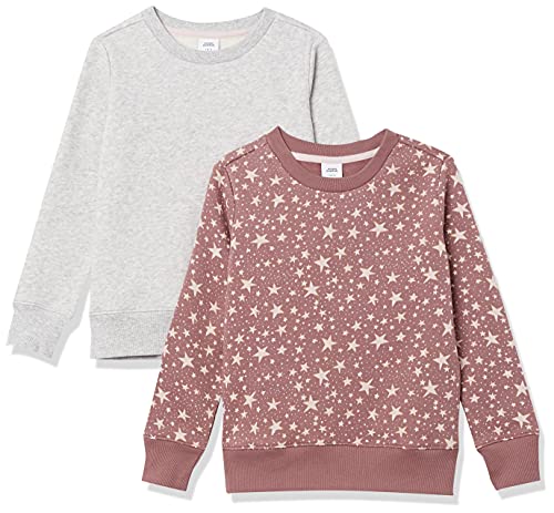Image of Amazon Essentials Girls and Toddlers' Relaxed Fit Fleece Crewneck Pullover Sweatshirts, Pack of 2