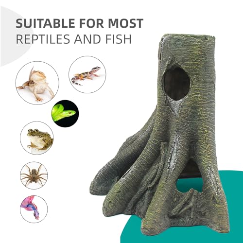 Image of Aquarium Decor Corner Tree Stump Trunk Hollow Betta Cichlid Cave Rocks, Reptile Tank Accessories Climing Ramp for Reptiles, Amphibians, Leopard Gecko, Snake, Lizard, Frogs, Fish