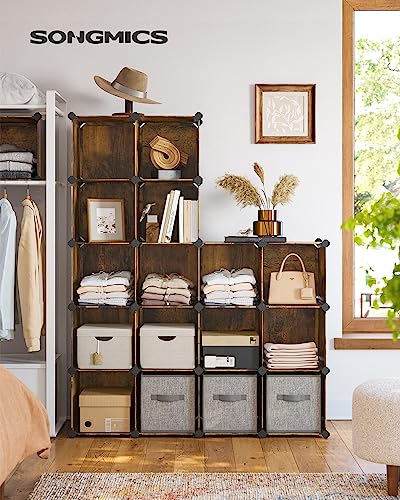 SONGMICS Cube Storage Organizer, Set of 16 Plastic Cubes, Closet Organizers and Storage, Room Organization, Bedroom Living Room, 12.2 x 48.4 x 48.4 Inches, Rustic Brown ULPC442A01 - Image 3