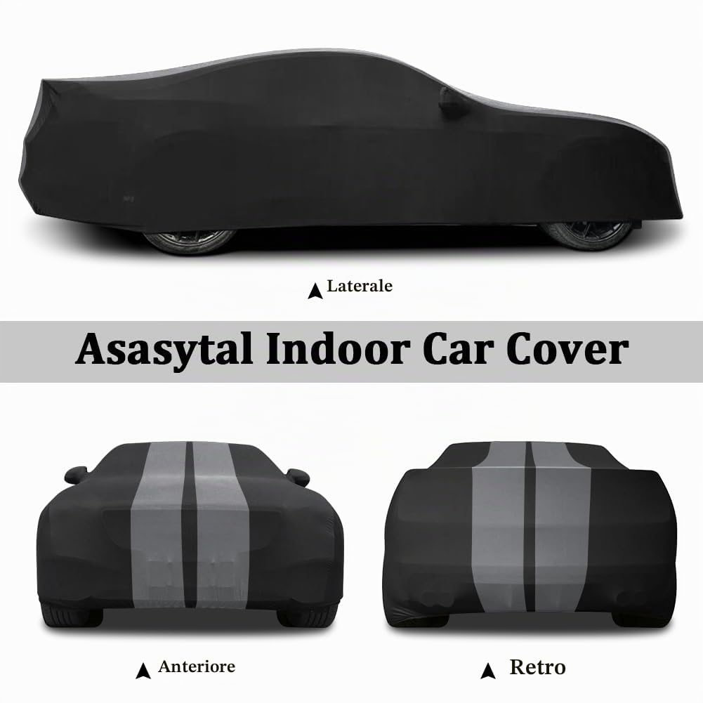 Interno Copertura per Auto Sportive, con Cappuccio Pieno Protezione, Tessuto Elastico in Velluto Morbido, Traspiranti per il Garage/Auto Show/Mostra, L4.5~4.85m, Stried Grigio+Nero