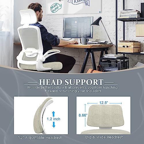 Mimoglad Office Chair, Comfy Desk Chair - High Back Ergonomic Computer Chair with Adjustable Lumbar Support & Headrest, Flip-up Armrests for Guitar Playing, Swivel Task Chair for Home Office - Image 6