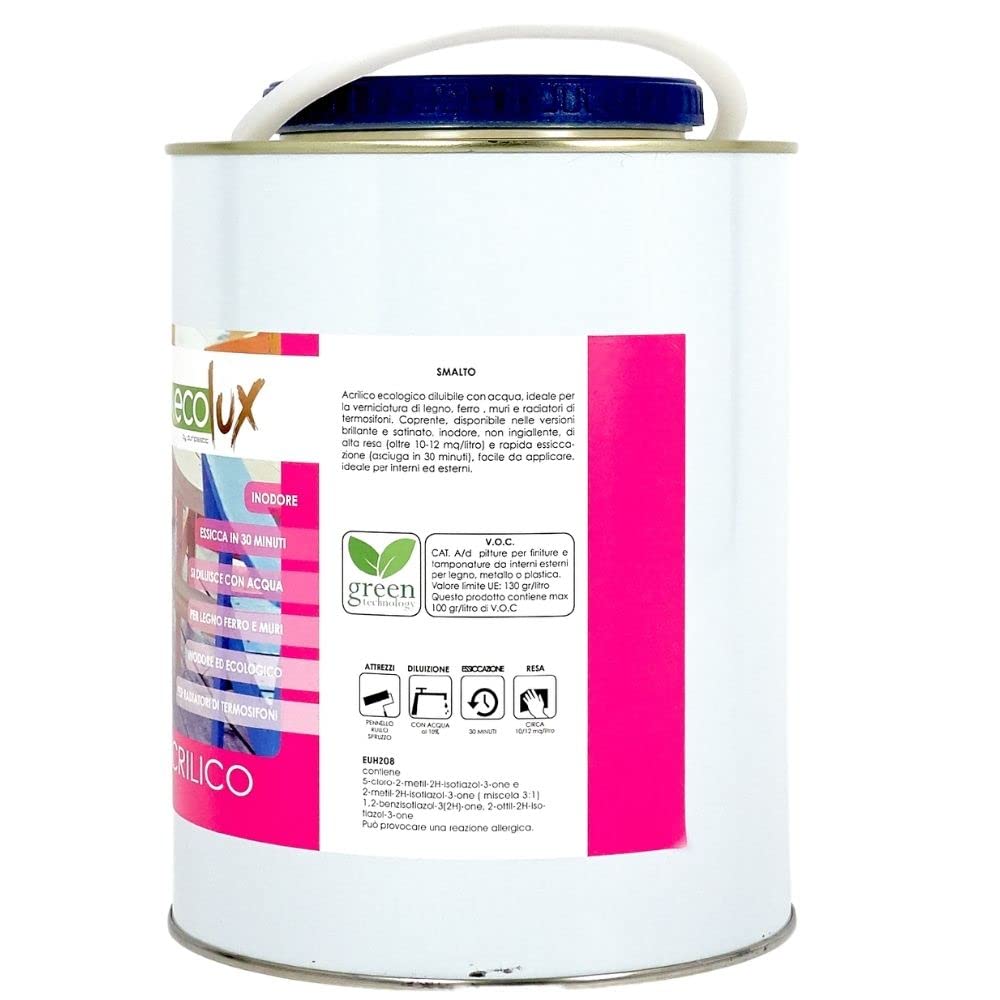 Ecolux Smalto Ecologico Acrilico ad Acqua (Litri 2,5 Satinato, Rosso Vivo)