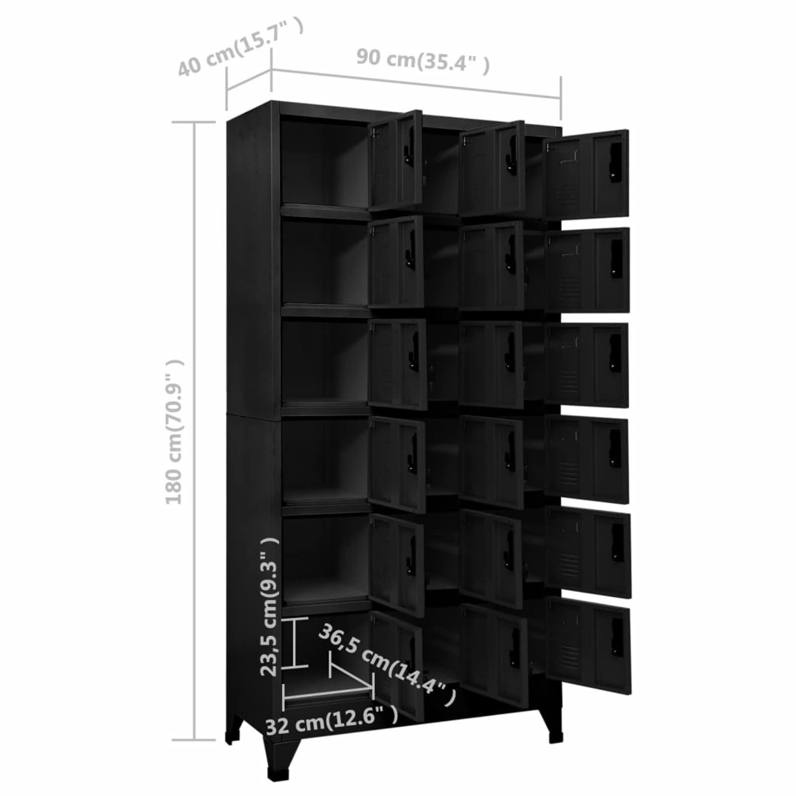 Tidyard Schrank, für Büro, Umkleidekabine, mit 18 Schränken, mit Schlüssel, aus Stahl, Grau, 90 x 45 x 180 cm, Ankleidekabine mit sauberem Schmutz, Metallschrank, Aktenschrank aus Metall