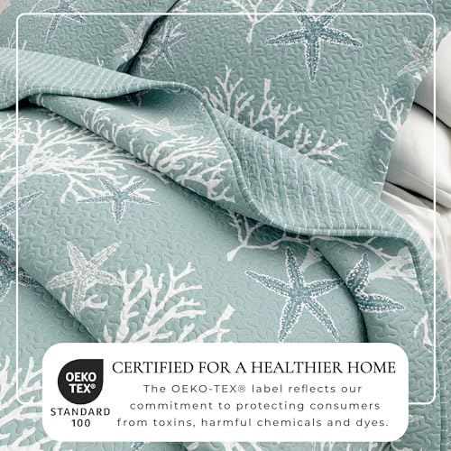 Image of Great Bay Home Coastal Quilt Set - 3-Piece King /California King Size Nautical Bedding Set - Lightweight, All-Season, Reversible Bedspread (Ether Blue)