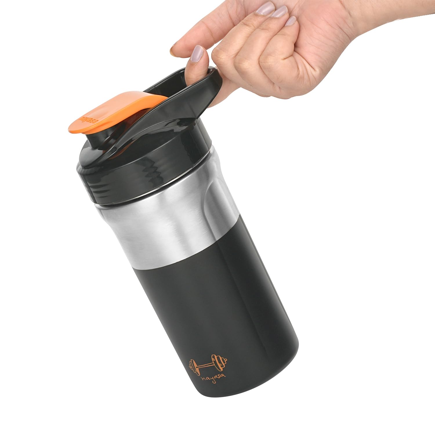 Nayasa Alloy Cross Fit Stainless Steel Gym Shaker Bottle | 900ml | Leakproof & Durable | Pre & Post Workout Shaker Bottle | BPA-Free Sports Shaker for Protein, Smoothies | Gym & Fitness Bottle | Black - Image 4 thumbnail