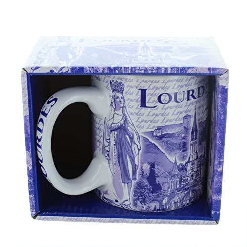 Palacio del Rosario Taza de Lourdes con imágenes de la Virgen y lugares de Lourdes - Vajilla de Lourdes - Culto Cristiano de Porcelana