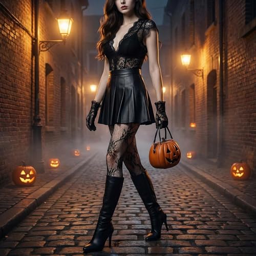 Image of 2 Pairs Lace Tights Black White Patterned Tights for Women Fishnet Stockings for Women Halloween Costumes Parties