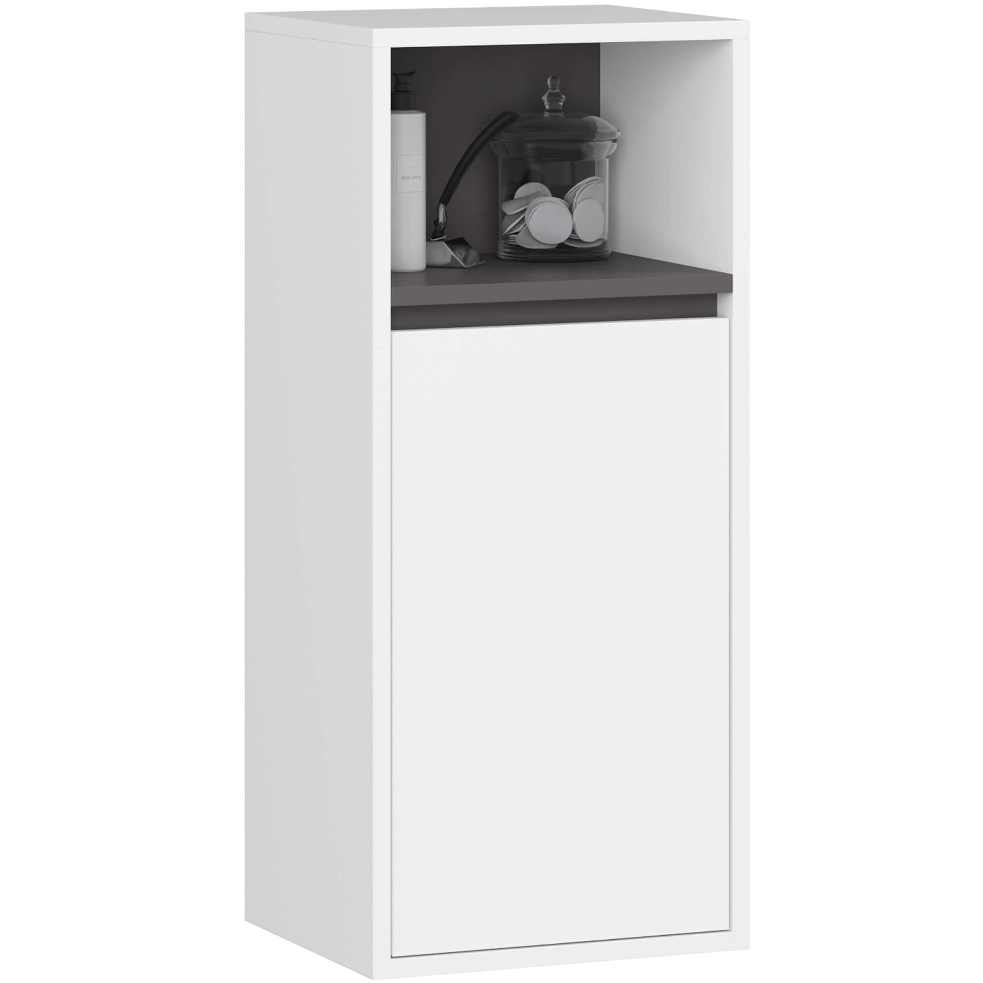 AKORD Badezimmer Komplett Set - Hängendes Badezimmermöbel-Set mit Spiegelschrank, Hängeschrank, Hochschrank & Unterschrank - Badmöbel - Weiß & Graphitgrau