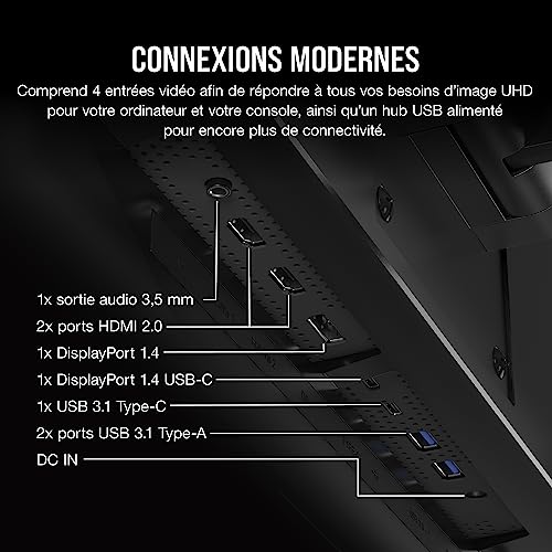 Corsair XENEON 32UHD144 A Moniteur de Jeu 4K de 32 Pouces 144Hz IPS 1ms 3840 x 2160 FreeSync Premium HDR600 DisplayPort HDMI Hub USB C - vue 10