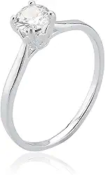 Anel Solitário Liso Prata 925 Pedra Brilhante Presente Namoro Noiva