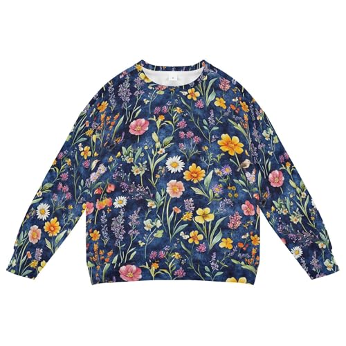 JUNZAN Flowers Lavender Tulips Birds Royal Blue Little Boys Hoodie Sweatshirt Crewneck Sweatshirt With Hoodie Sports 4T