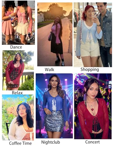 Image of Avidlove Womens Sheer Shrug Tie Front Long Bell Sleeve Mesh Bolero Lightweight Summer Casual Short Shawl Top