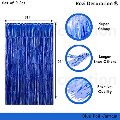 Image of Rozi Decoration Happy Birthday Gold & Blue Theme Combo Kit Including Curtains, Star, Heart Metallic & Confetti Balloons for Boy, Men Set of 37 Items