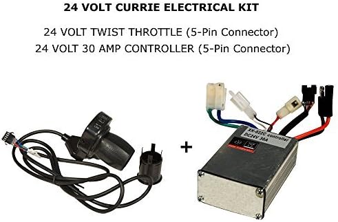 Currie Tech 24 Volt Eletrical Kit (Twist Throttle w/ LED & 24 Volt 30A 5pin Controller) for 24 Volt Ezip, Schwinn, & Currie Electric Scooters
