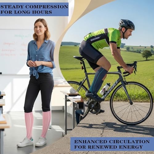 Image of 3 Pairs Knee High Graduated Compression Socks For Women and Men - Best Medical, Nursing, Travel & Flight Socks - Running & Fitness - 15-20mmHg