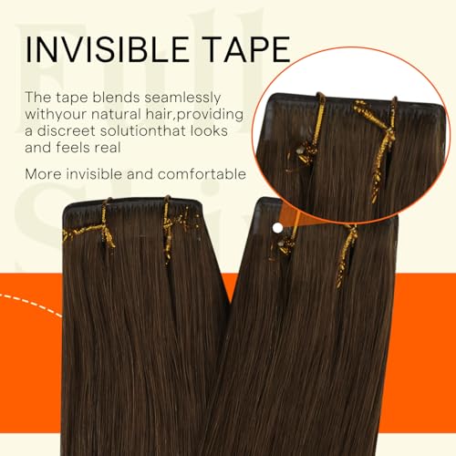 Image of Full Shine Injected Tape in Hair Extensions Human Hair,4 Medium Natural Brown,22Inch 50G 20Pcs,Seamless Invisible Skin Weft Hair Extensions for Daily Wear,Thick End,Natural Finish