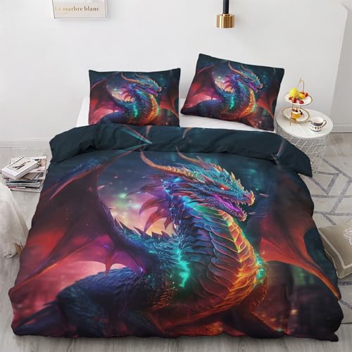NIYAKA Drachen Bettwäsche 135x200 - Fantasie Bettbezug 2er Set mit 1...