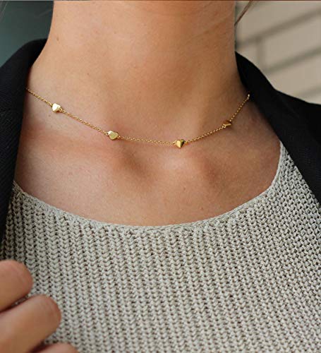 S.j Jewelry Women Simple Delicate Full Moon 14K Gold Plated/Rose Gold/Silver Plated Layered Pendant Handmade Star Chokers Necklaces Ck-3D Heart #TOP2