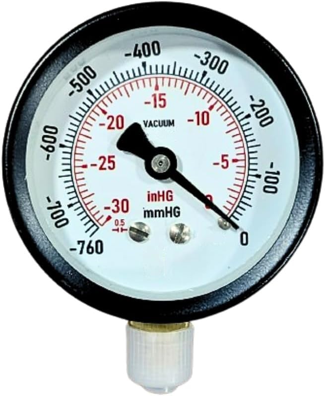 MAXAIR VACUUM MEASURE LOW PRESSURE GUAGE LOWER MOUNT 30inHG~30Psi WITH BRASS THREAD & INTERNAL PARTS (2" DIAL X 1/8"NPT)