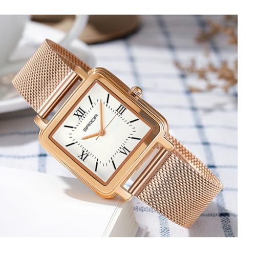 Image of Poshi Sanda Premium White Sqaure Dial Watch | 220mm Black Leather Strap Quartz Watch for Women