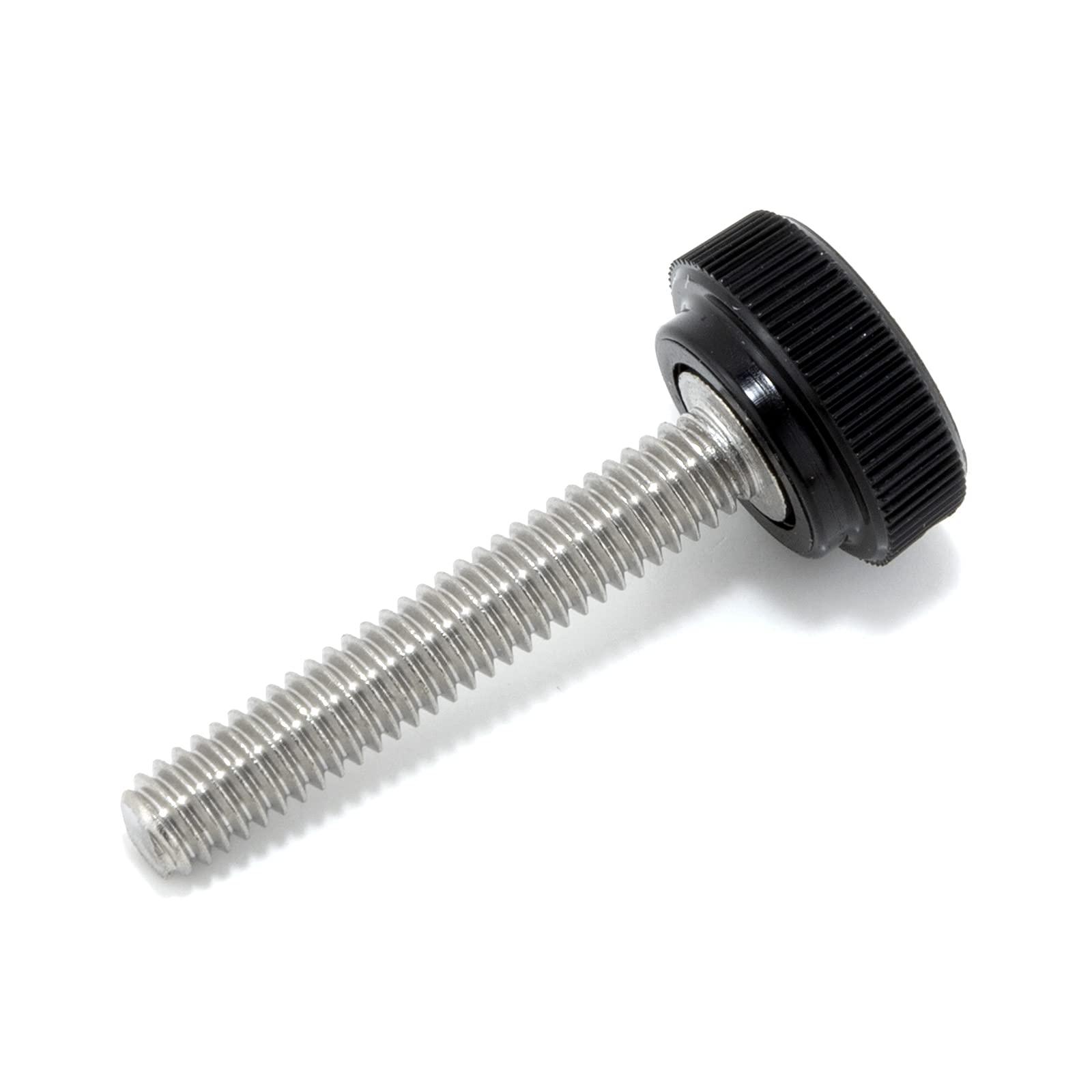 #8-32 x 1 Thumb Screw Stainless Steel - Black Knurled Round Plastic Knob - Standard/Coarse Thread Thumbscrew - Length: 1.000" - Proudly Built in USA - Package of (4)