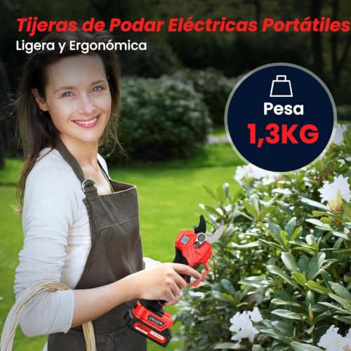 Miniatura 6 de Tijeras De Podar Eléctricas 50mm, Poifl Tijeras De Podar Bateria Con 2 Baterías 2000mah Recargables, Pantalla Lcd, Corte Silencioso, Ideal Para Jardinería, Huertos,Granjas, Ligero Y Ergonómico