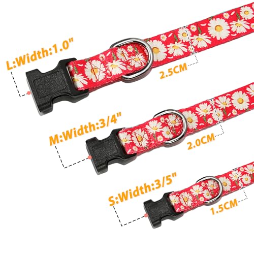 Image of HEELE Dog Collar, Adjustable Soft Dog Collar for Small Medium Large Dogs,Daisy Floral Patterned Puppy Collars with Quick Release Buckle Daisy Red S Length 9.84''-14.96'