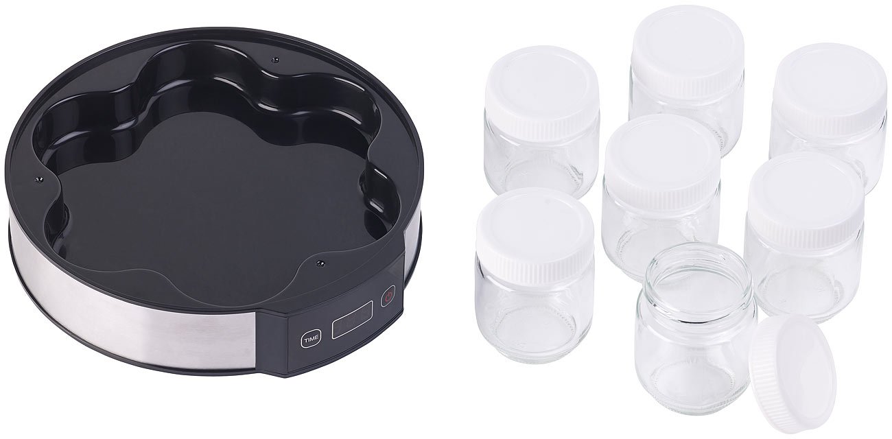 Rosenstein & Söhne Joghurt Zubereiter: Joghurt-Maker mit Zeitschaltuhr, 7 Portionsgläser je 190 ml, 20 Watt (Automat, Joghurtzubereitung, frei)
