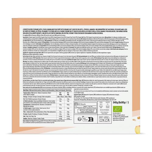 Amazon-Marke: Mama Bear Quetschie Bio Apfel, Pfirsich, Banane, Birne und Haferflockenl, Vegetarisch, 90g (6er-Pack)