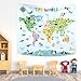 BASHOM TP-001 Poster con Mappa del Mondo degli Animali per Bambini Apprendimento Educativo Appeso a Parete per Camera da Letto Soggiorno Asilo Nido Dormitorio Home Decor 60''x50'' (150x130 cm)