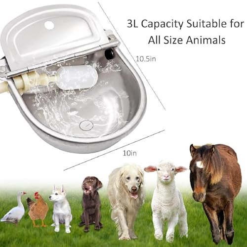 Cuenco de agua automático para ganado, bebedero de metal resistente con válvula flotante para cabras, ovejas y alpacas, comedero duradero para exteriores