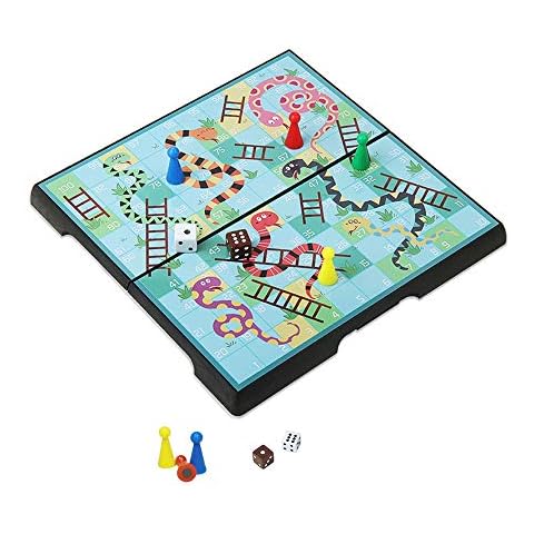 KOKOSUN Schlangen und Leitern, Traditionelles Leiterspiel, 20×20cm, Magnetisch Faltbares Brettspiel Cover