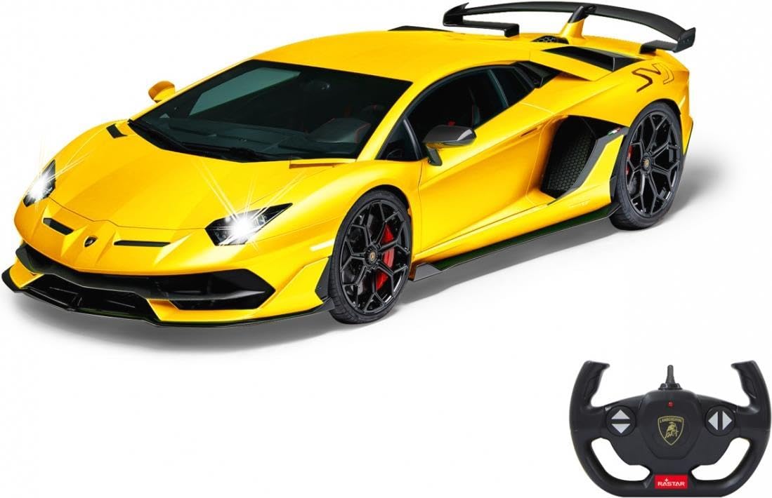 JAMARA 405171 - Lamborghini Aventador SVJ 1:14 2,4 GHz - oficjalnie licencjonowany, do 1 godziny jazdy przy ok. 11 km/h, idealnie odtworzone detale, wysokiej jakości wykonanie, żółty